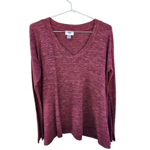 Old Navy V-Neck Sweater Marled Burgundy Stretch Long Sleeve Womens Size S - Picture 1 of 6